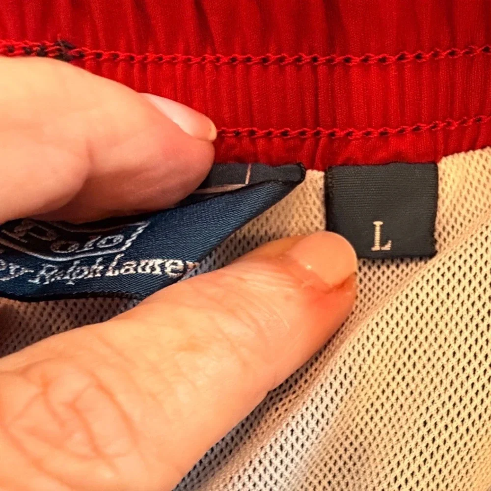 Polo Ralph Lauren Mens Navy Blue‎ Swim Trunks Red Pony Logo Mesh Lined Large